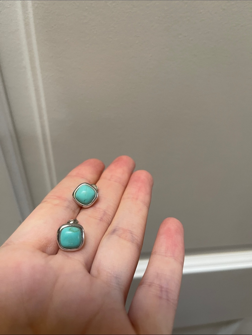 Turquoise Cushion Cabochon Silver tone Drop Earrings - Women Jewelry